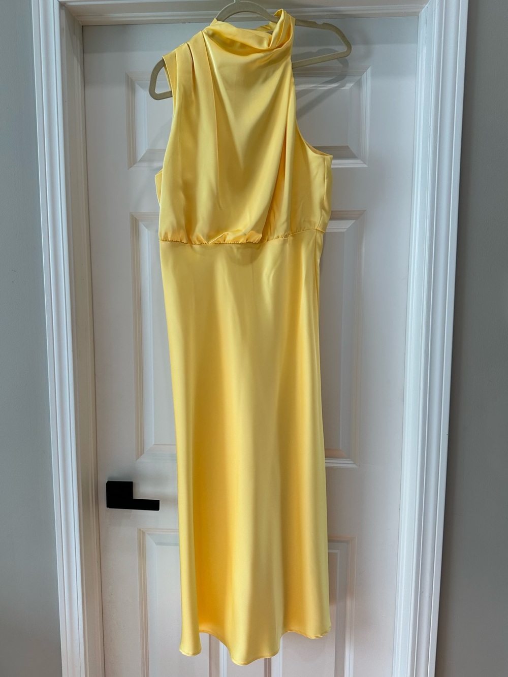 Lulus Distinctive Charm Yellow Satin Asymmetrical Midi Dress XL